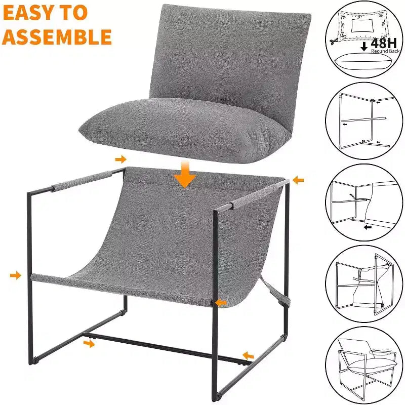Sling Accent Chair for Living Room,Modern Metal Framed Cozy Armchair,Upholstered Chairs with Shredded Foam Cushioning, Lounge Chair