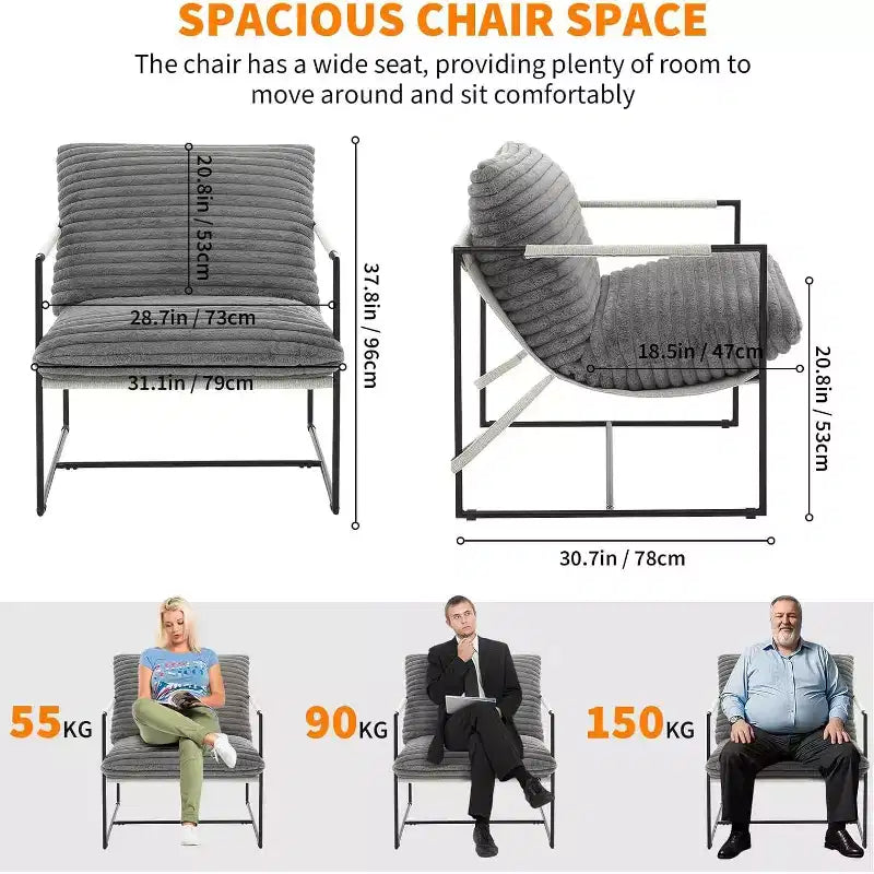 Sling Accent Chair for Living Room,Modern Metal Framed Cozy Armchair,Upholstered Chairs with Shredded Foam Cushioning, Lounge Chair