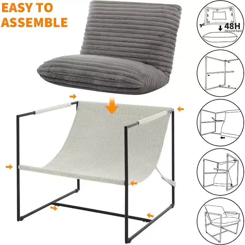 Sling Accent Chair for Living Room,Modern Metal Framed Cozy Armchair,Upholstered Chairs with Shredded Foam Cushioning, Lounge Chair