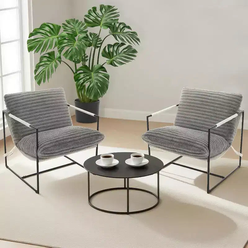 Sling Accent Chair for Living Room,Modern Metal Framed Cozy Armchair,Upholstered Chairs with Shredded Foam Cushioning, Lounge Chair