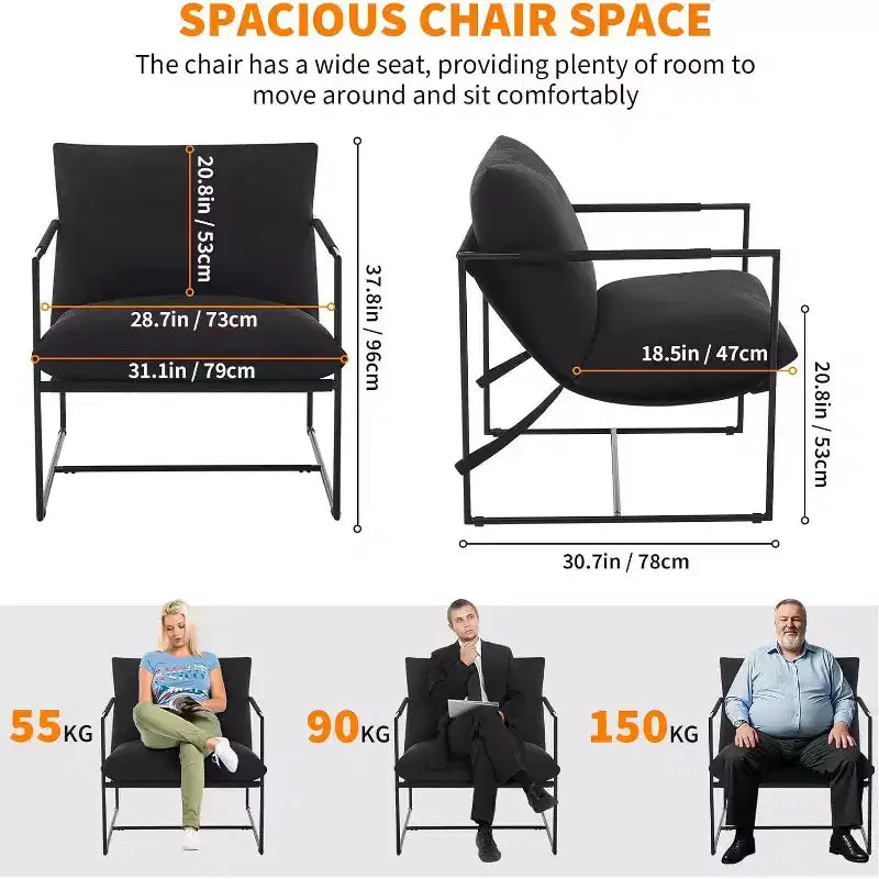 Sling Accent Chair for Living Room,Modern Metal Framed Cozy Armchair,Upholstered Chairs with Shredded Foam Cushioning, Lounge Chair