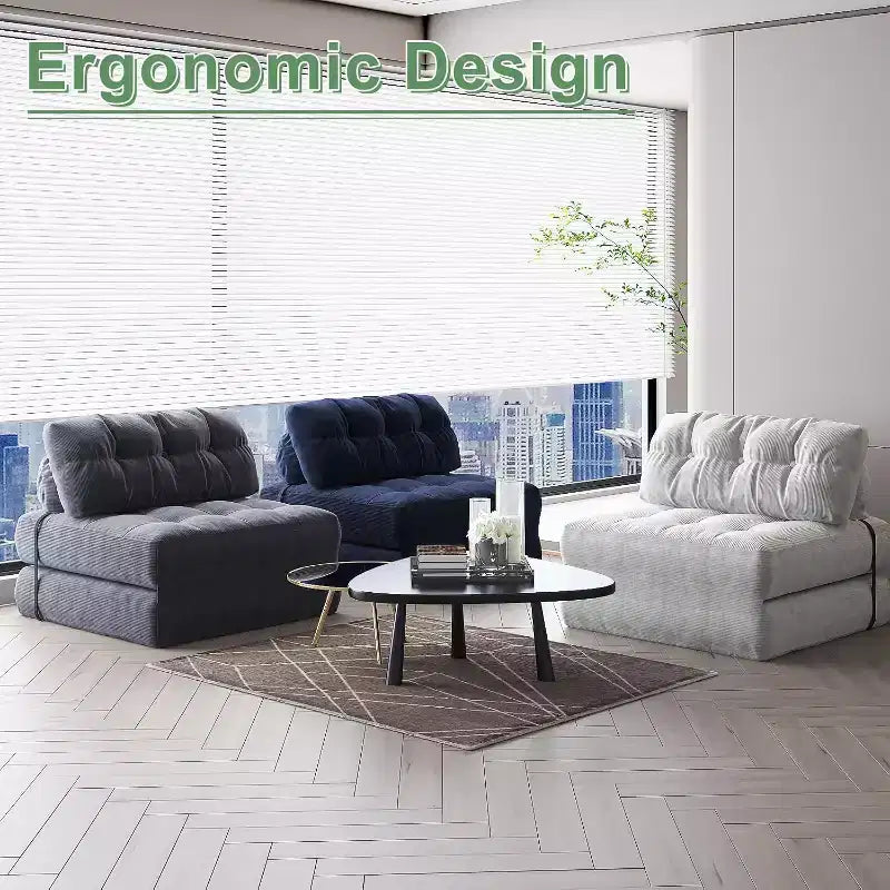 Folding Sofa Bed, Floor Folding Couch for Living Room, Convertible Sleeper Chair with Pillow Foldable Mattress Back Support, Beige