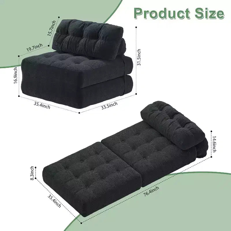 Folding Sofa Bed, Floor Folding Couch for Living Room, Convertible Sleeper Chair with Pillow Foldable Mattress Back Support, Beige