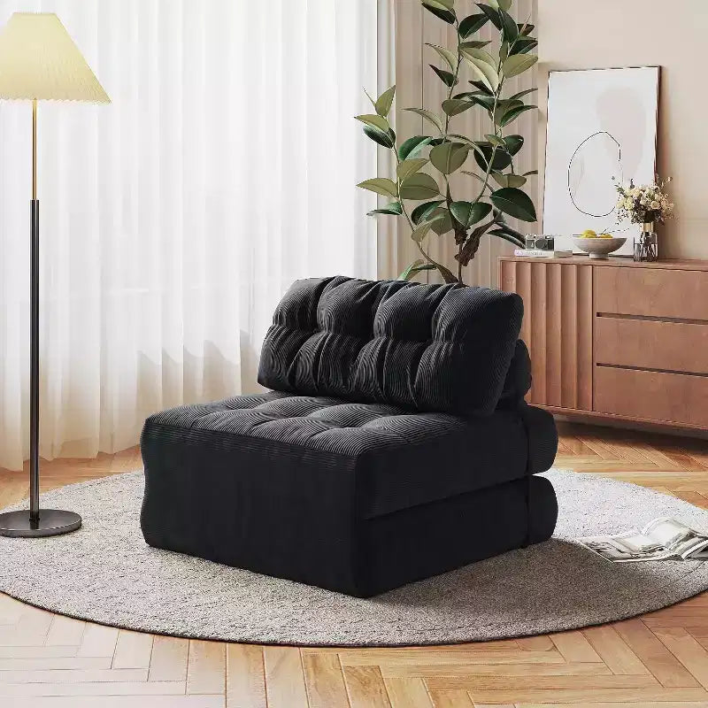 Folding Sofa Bed, Floor Folding Couch for Living Room, Convertible Sleeper Chair with Pillow Foldable Mattress Back Support, Beige