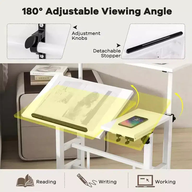 Small Standing Desk with Wheels, Mobile Stand Up Desk, Portable Standing Table on Wheels for Walking Pad, Rolling Computer Desk Adjustable Height