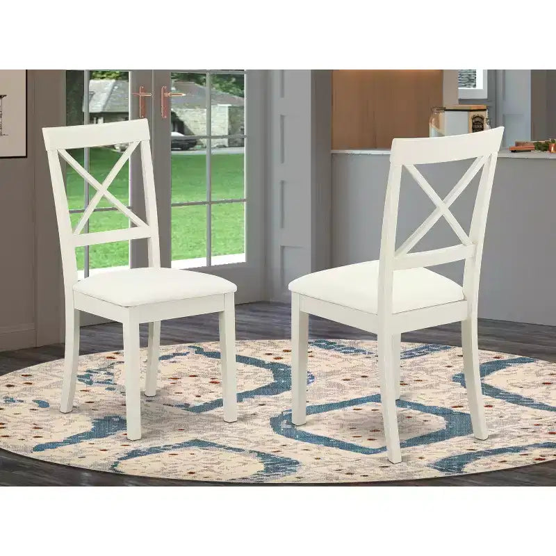 HomeStock Belmont 2 Coastal Cottage X-Back Chair for Dining Room - White, Faux Leather Seat