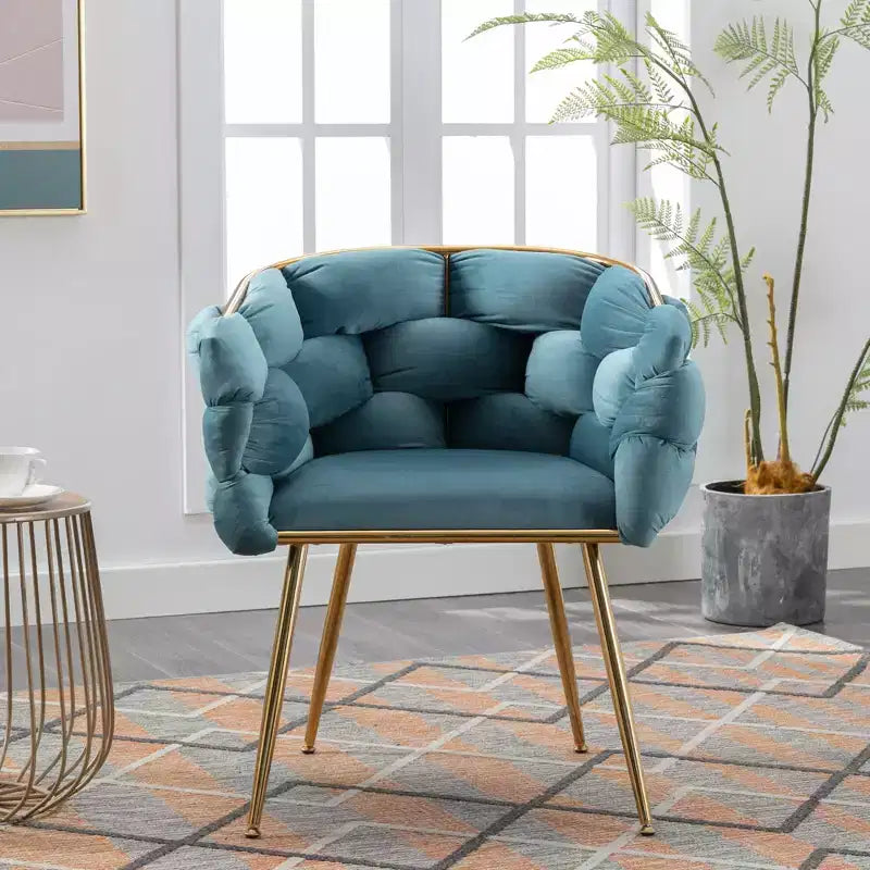 TROPOW Couch Accent Chair Modern Comfy Velvet Upholstered Barrel Chairs Metal Chair Foot Soft Lining Single Vanity Sofa Armchair