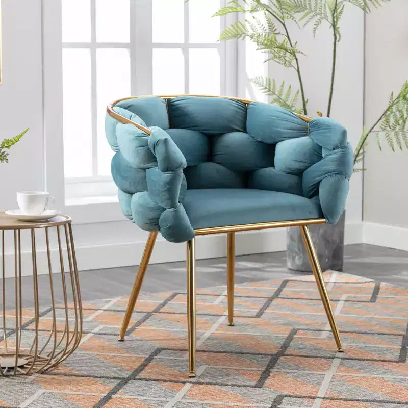 TROPOW Couch Accent Chair Modern Comfy Velvet Upholstered Barrel Chairs Metal Chair Foot Soft Lining Single Vanity Sofa Armchair
