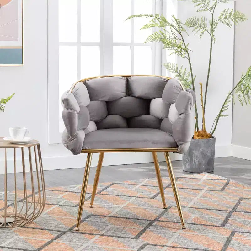 TROPOW Couch Accent Chair Modern Comfy Velvet Upholstered Barrel Chairs Metal Chair Foot Soft Lining Single Vanity Sofa Armchair