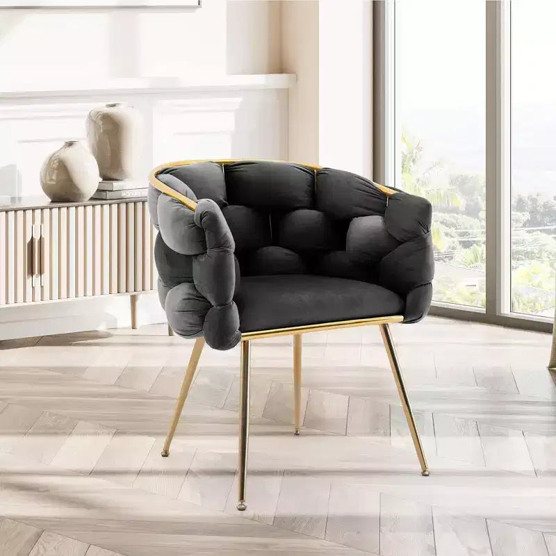 TROPOW Couch Accent Chair Modern Comfy Velvet Upholstered Barrel Chairs Metal Chair Foot Soft Lining Single Vanity Sofa Armchair