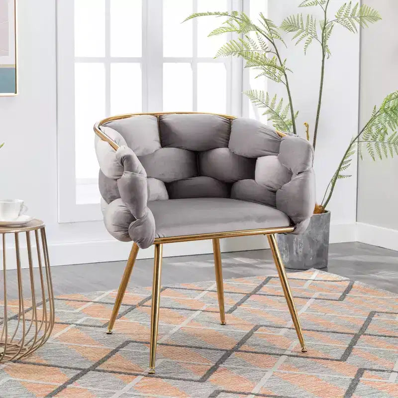 TROPOW Couch Accent Chair Modern Comfy Velvet Upholstered Barrel Chairs Metal Chair Foot Soft Lining Single Vanity Sofa Armchair