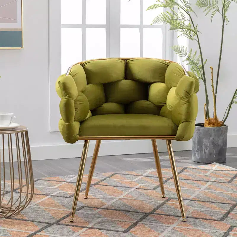 TROPOW Couch Accent Chair Modern Comfy Velvet Upholstered Barrel Chairs Metal Chair Foot Soft Lining Single Vanity Sofa Armchair