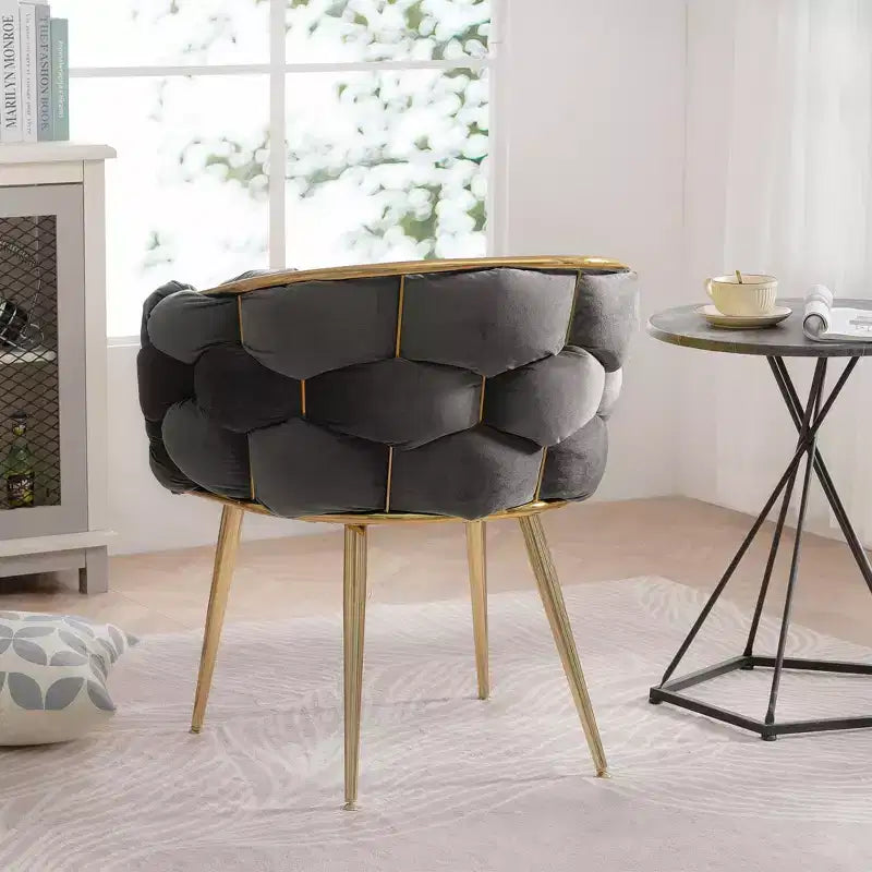 TROPOW Couch Accent Chair Modern Comfy Velvet Upholstered Barrel Chairs Metal Chair Foot Soft Lining Single Vanity Sofa Armchair