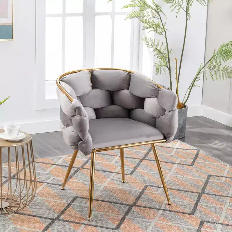 TROPOW Couch Accent Chair Modern Comfy Velvet Upholstered Barrel Chairs Metal Chair Foot Soft Lining Single Vanity Sofa Armchair