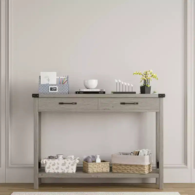 COZONY 43 Farmhouse Console Table with 2 Drawers & 2-Tier Storage Shelf  Narrow Wood Entryway & Sofa Table for Hallway & Living Room