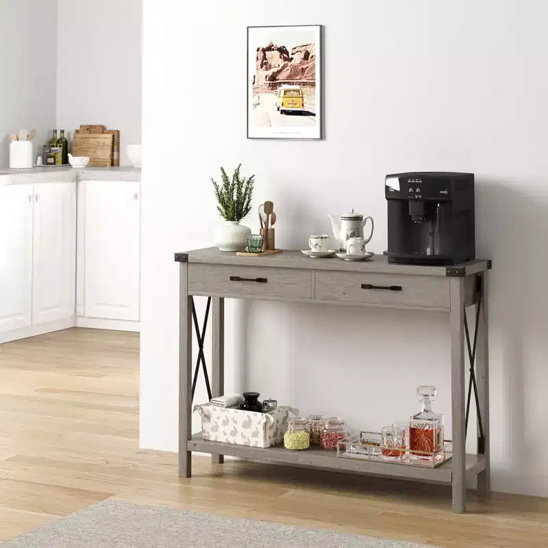 COZONY 43 Farmhouse Console Table with 2 Drawers & 2-Tier Storage Shelf  Narrow Wood Entryway & Sofa Table for Hallway & Living Room