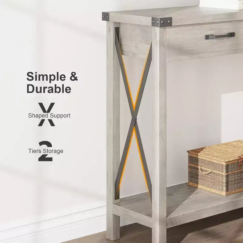 COZONY 43 Farmhouse Console Table with 2 Drawers & 2-Tier Storage Shelf  Narrow Wood Entryway & Sofa Table for Hallway & Living Room