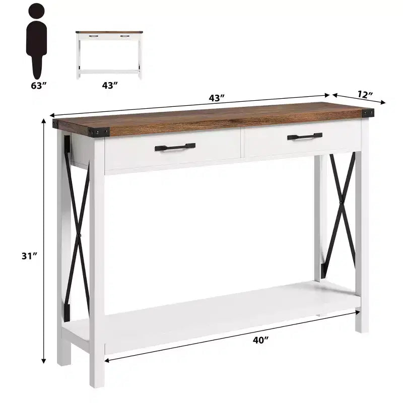 COZONY 43 Farmhouse Console Table with 2 Drawers & 2-Tier Storage Shelf  Narrow Wood Entryway & Sofa Table for Hallway & Living Room