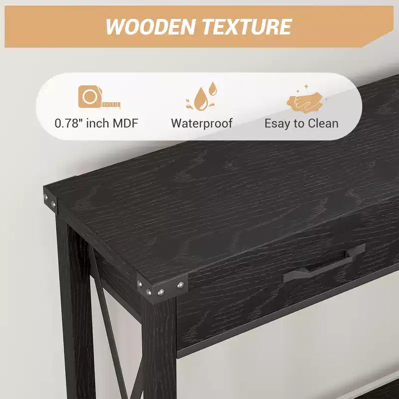 COZONY 43 Farmhouse Console Table with 2 Drawers & 2-Tier Storage Shelf  Narrow Wood Entryway & Sofa Table for Hallway & Living Room