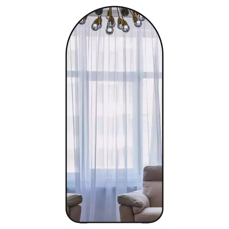 7132 Aluminium Arch Full Length Mirror, Living Room Mirror with Aluminum Frame, Large Standing Mirrors for Home Black