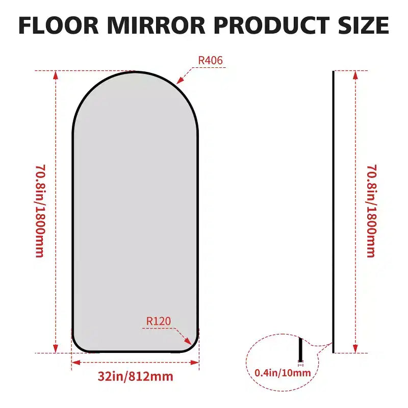 7132 Aluminium Arch Full Length Mirror, Living Room Mirror with Aluminum Frame, Large Standing Mirrors for Home Black