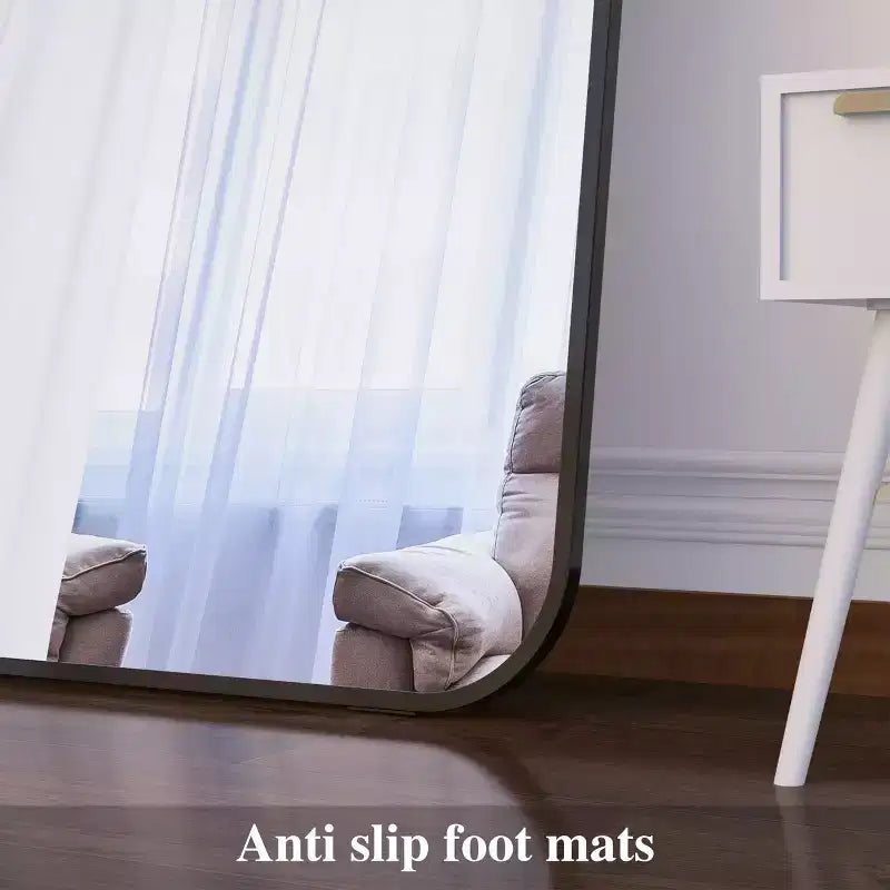 7132 Aluminium Arch Full Length Mirror, Living Room Mirror with Aluminum Frame, Large Standing Mirrors for Home Black