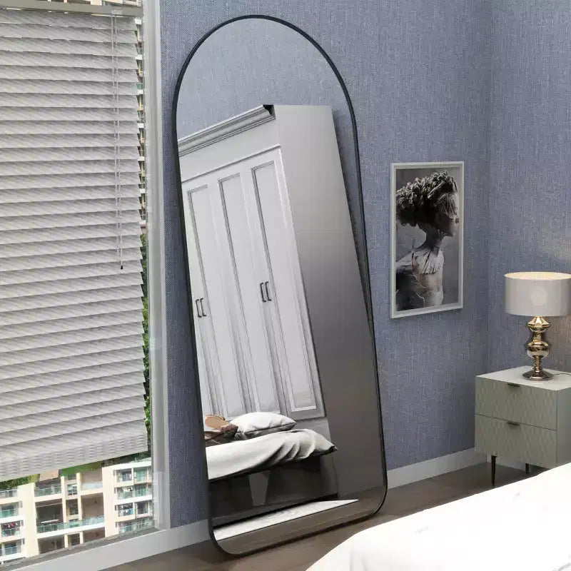 7132 Aluminium Arch Full Length Mirror, Living Room Mirror with Aluminum Frame, Large Standing Mirrors for Home Black