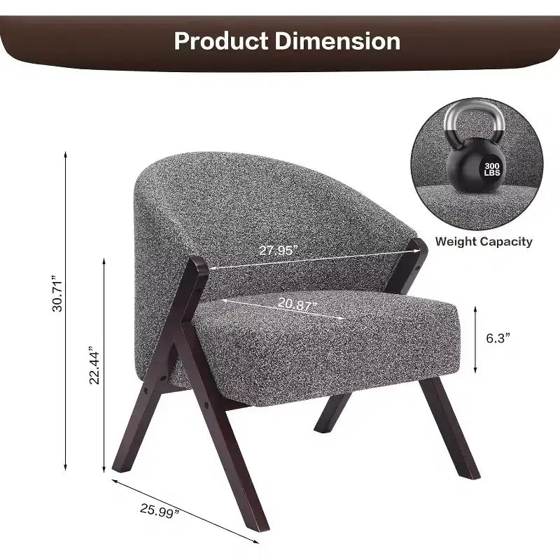 Mid-Century Modern Accent Chair with Boucle Upholstery, Low Profile Lounge Chair for Living Room, Bedroom, Comfortable Reading Chair with Wood Frame