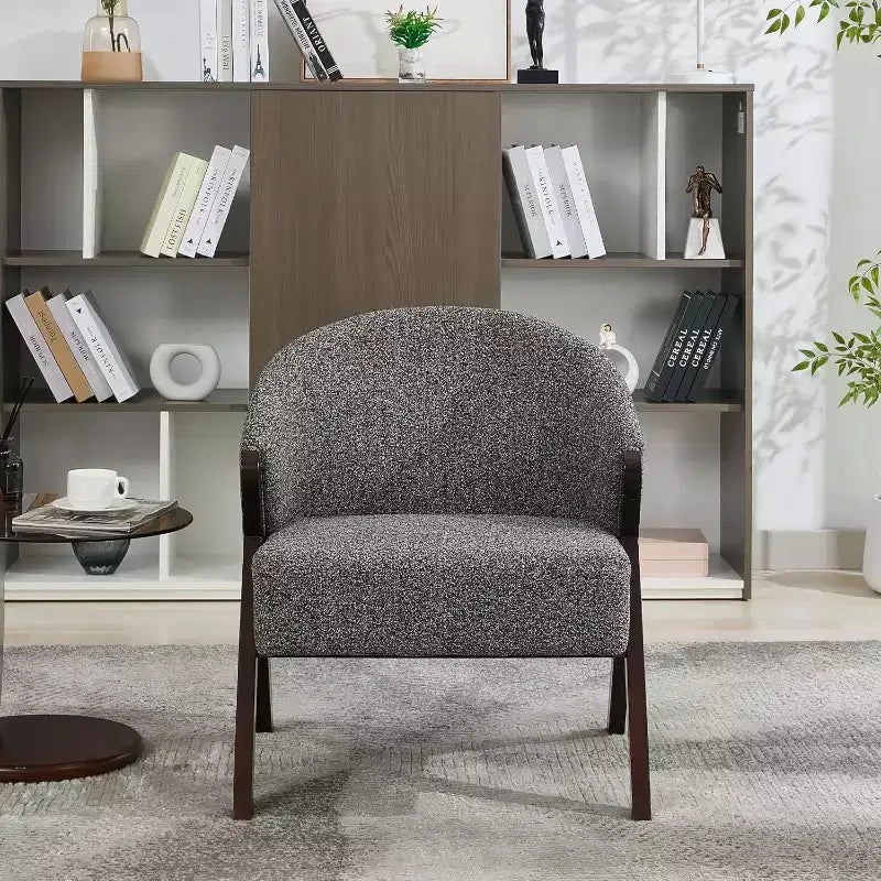 Mid-Century Modern Accent Chair with Boucle Upholstery, Low Profile Lounge Chair for Living Room, Bedroom, Comfortable Reading Chair with Wood Frame