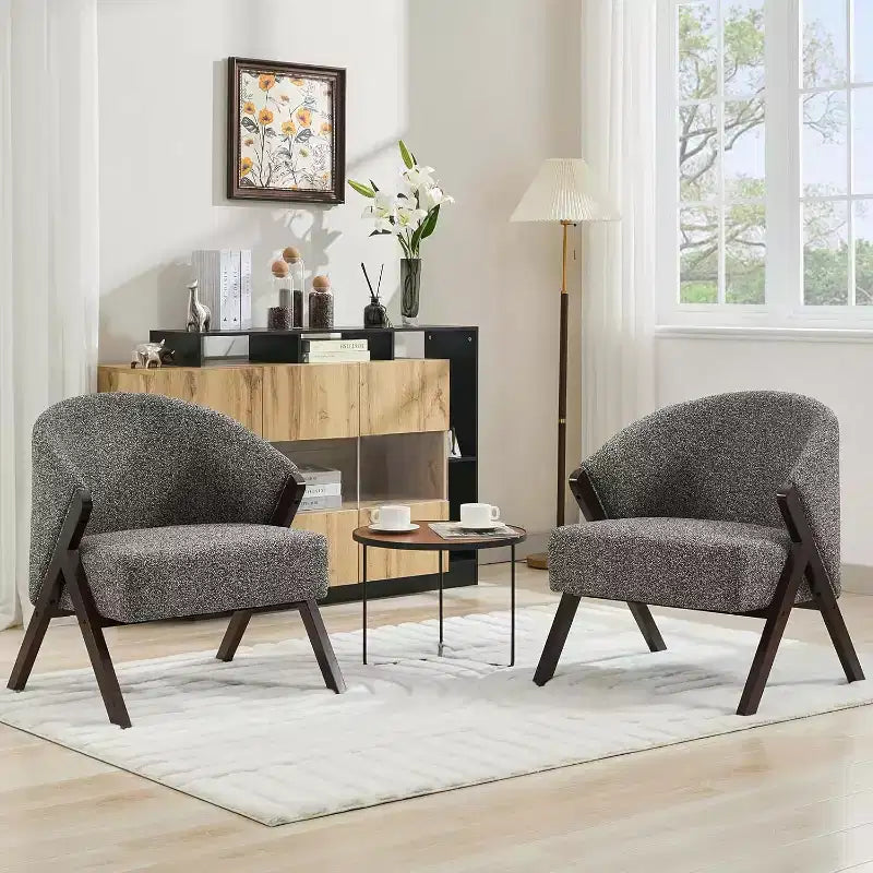 Mid-Century Modern Accent Chair with Boucle Upholstery, Low Profile Lounge Chair for Living Room, Bedroom, Comfortable Reading Chair with Wood Frame