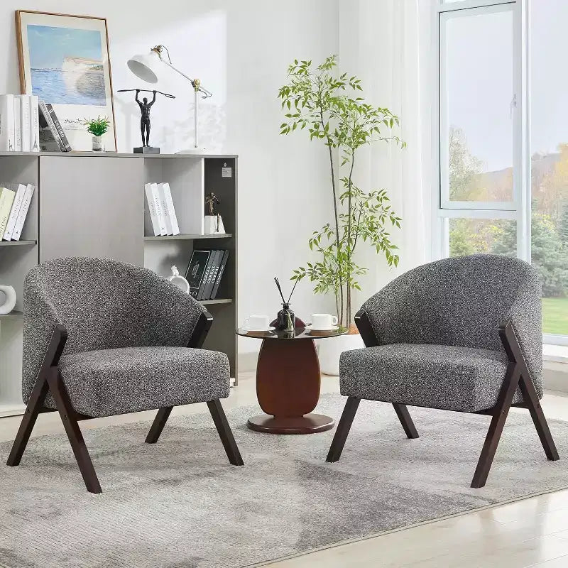 Mid-Century Modern Accent Chair with Boucle Upholstery, Low Profile Lounge Chair for Living Room, Bedroom, Comfortable Reading Chair with Wood Frame