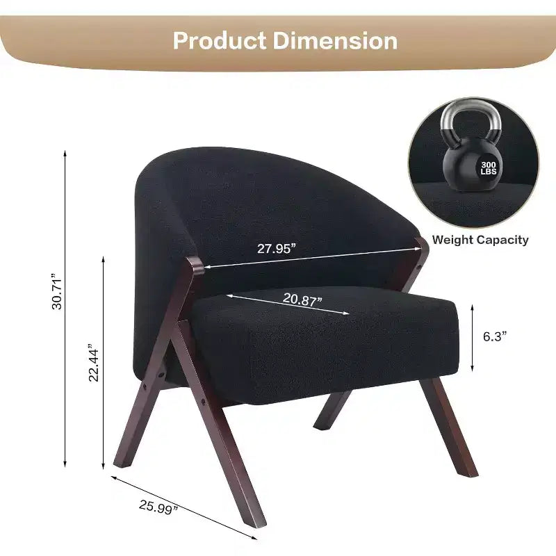 Mid-Century Modern Accent Chair with Boucle Upholstery, Low Profile Lounge Chair for Living Room, Bedroom, Comfortable Reading Chair with Wood Frame