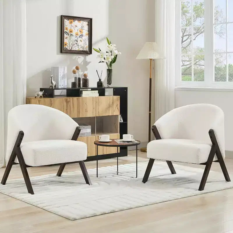 Mid-Century Modern Accent Chair with Boucle Upholstery, Low Profile Lounge Chair for Living Room, Bedroom, Comfortable Reading Chair with Wood Frame