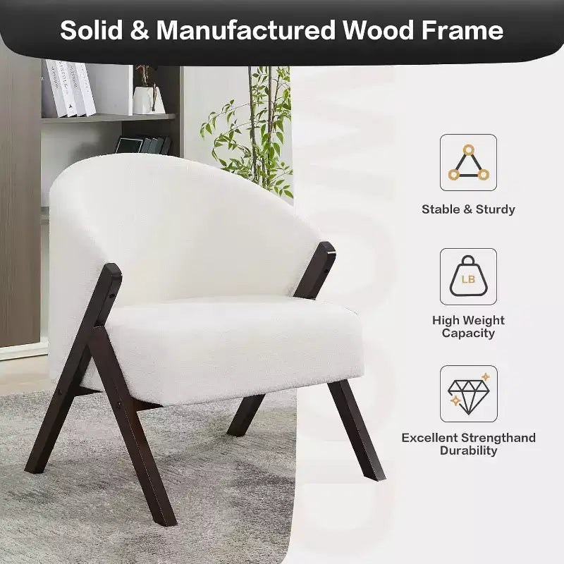 Mid-Century Modern Accent Chair with Boucle Upholstery, Low Profile Lounge Chair for Living Room, Bedroom, Comfortable Reading Chair with Wood Frame