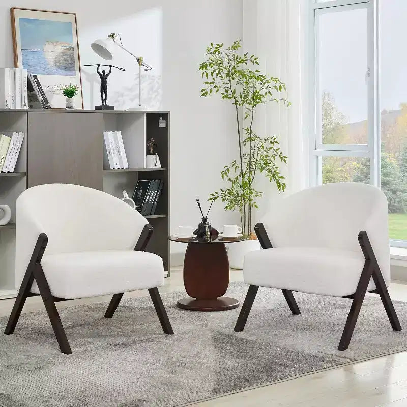 Mid-Century Modern Accent Chair with Boucle Upholstery, Low Profile Lounge Chair for Living Room, Bedroom, Comfortable Reading Chair with Wood Frame