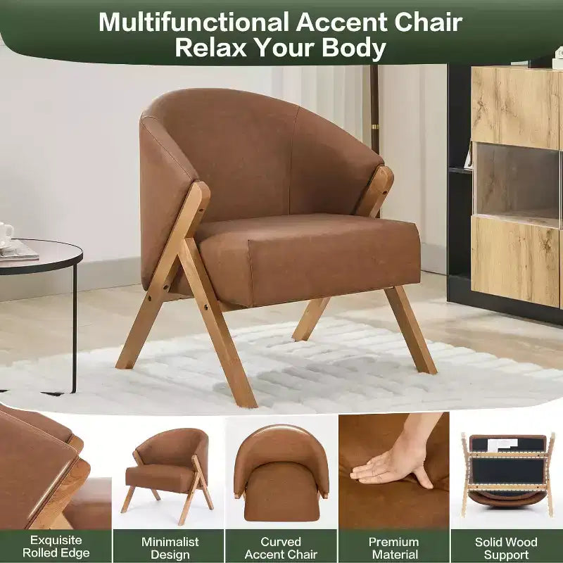 Mid-Century Modern Accent Chair with Boucle Upholstery, Low Profile Lounge Chair for Living Room, Bedroom, Comfortable Reading Chair with Wood Frame