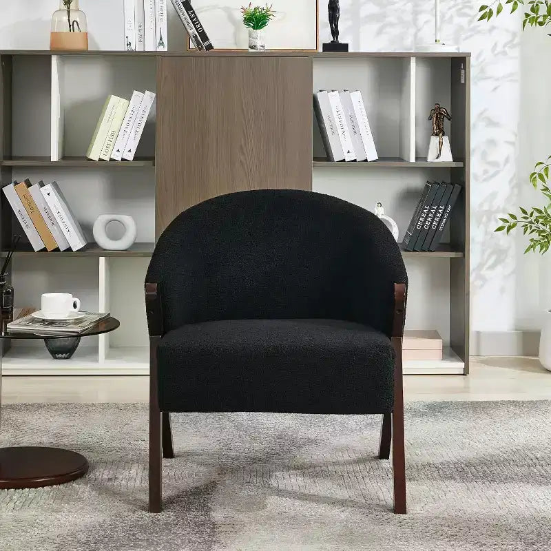 Mid-Century Modern Accent Chair with Boucle Upholstery, Low Profile Lounge Chair for Living Room, Bedroom, Comfortable Reading Chair with Wood Frame