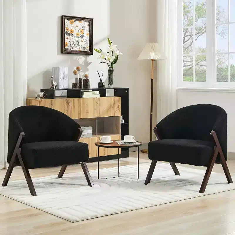 Mid-Century Modern Accent Chair with Boucle Upholstery, Low Profile Lounge Chair for Living Room, Bedroom, Comfortable Reading Chair with Wood Frame