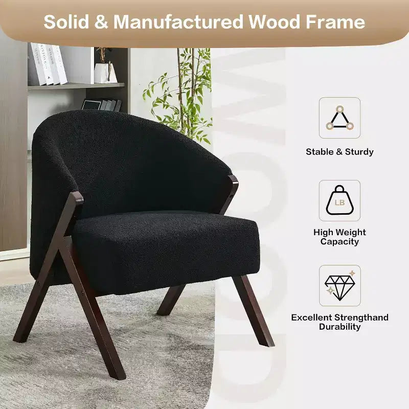 Mid-Century Modern Accent Chair with Boucle Upholstery, Low Profile Lounge Chair for Living Room, Bedroom, Comfortable Reading Chair with Wood Frame