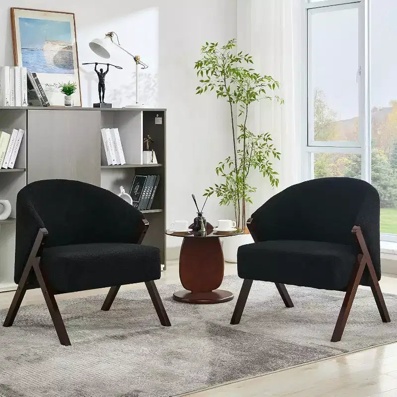 Mid-Century Modern Accent Chair with Boucle Upholstery, Low Profile Lounge Chair for Living Room, Bedroom, Comfortable Reading Chair with Wood Frame