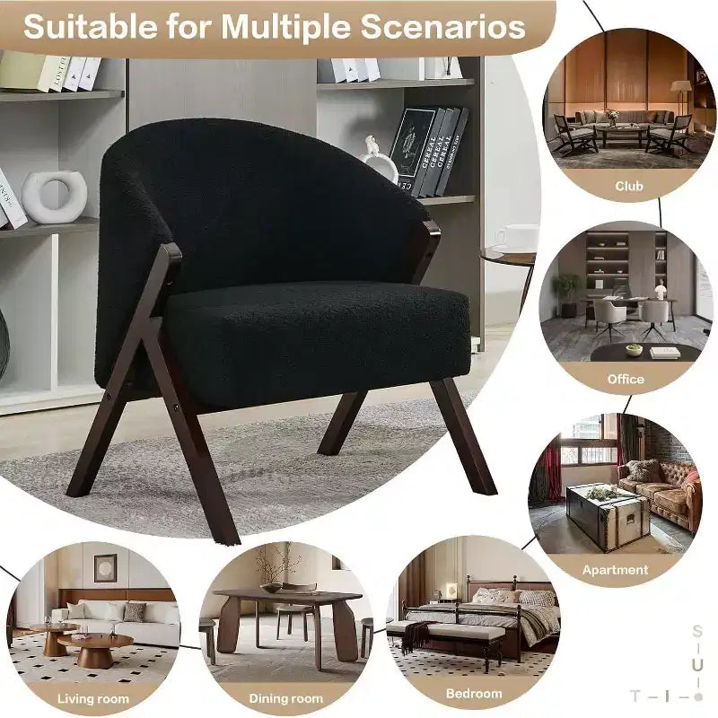 Mid-Century Modern Accent Chair with Boucle Upholstery, Low Profile Lounge Chair for Living Room, Bedroom, Comfortable Reading Chair with Wood Frame