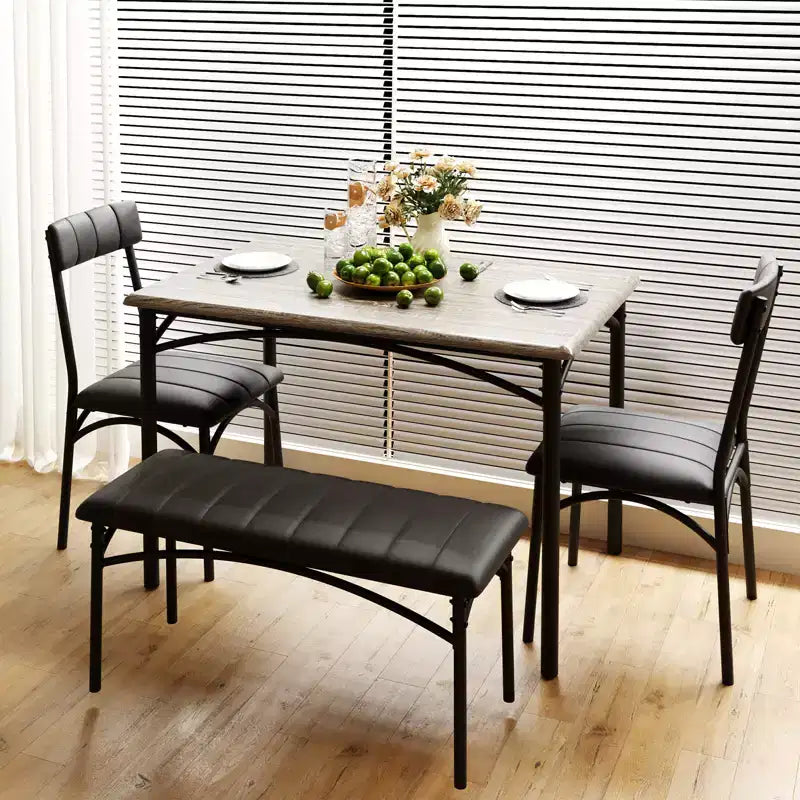 4-Piece Kitchen Dining Set with Table, Bench & 2 Chairs, Modern Space-Saving Dinette Set