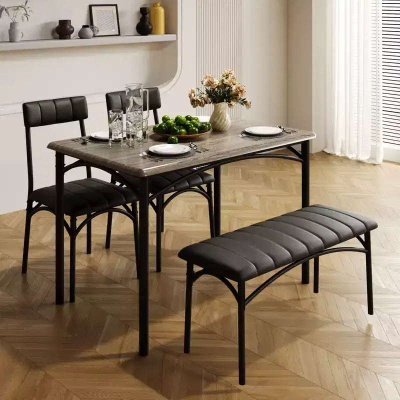 4-Piece Kitchen Dining Set with Table, Bench & 2 Chairs, Modern Space-Saving Dinette Set