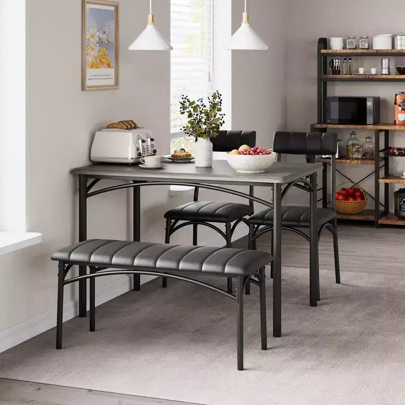 4-Piece Kitchen Dining Set with Table, Bench & 2 Chairs, Modern Space-Saving Dinette Set