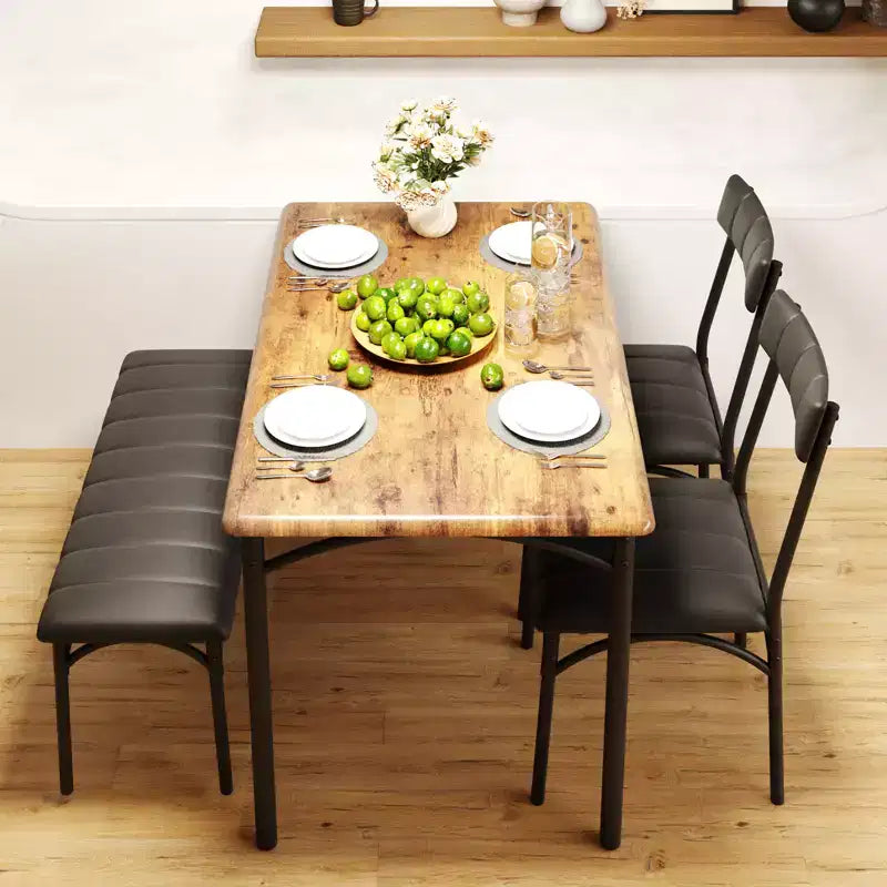 4-Piece Kitchen Dining Set with Table, Bench & 2 Chairs, Modern Space-Saving Dinette Set
