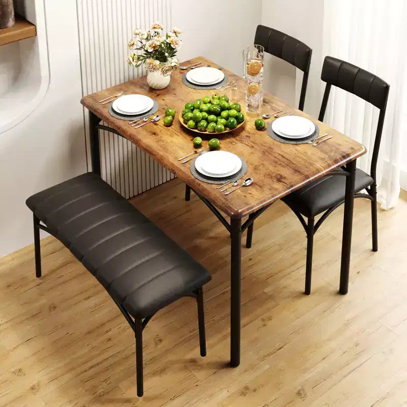 4-Piece Kitchen Dining Set with Table, Bench & 2 Chairs, Modern Space-Saving Dinette Set