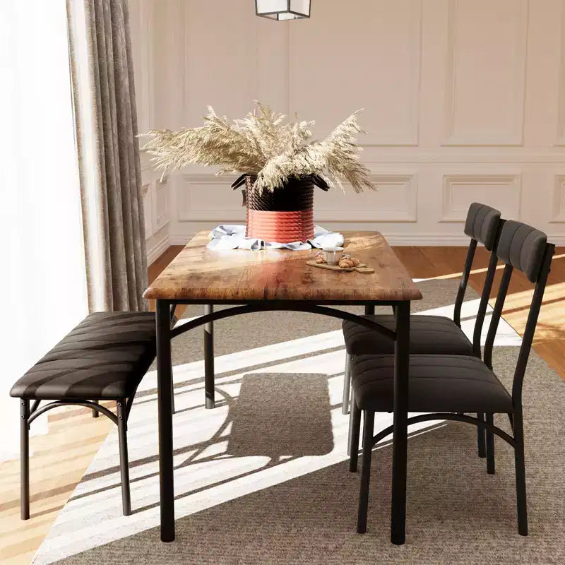 4-Piece Kitchen Dining Set with Table, Bench & 2 Chairs, Modern Space-Saving Dinette Set