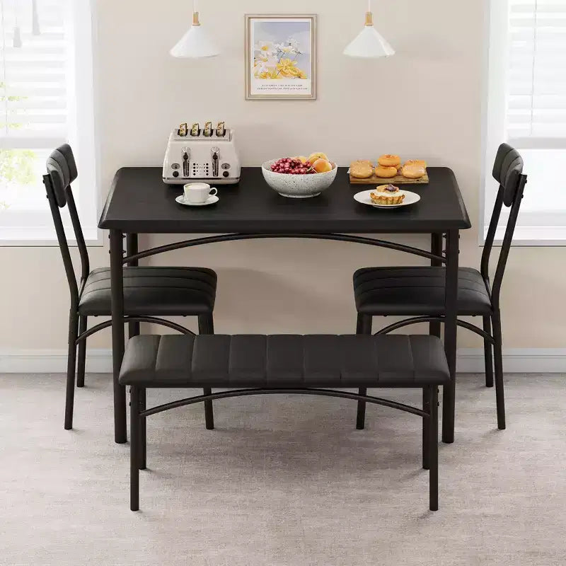 4-Piece Kitchen Dining Set with Table, Bench & 2 Chairs, Modern Space-Saving Dinette Set