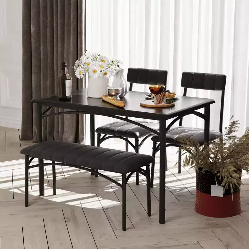 4-Piece Kitchen Dining Set with Table, Bench & 2 Chairs, Modern Space-Saving Dinette Set