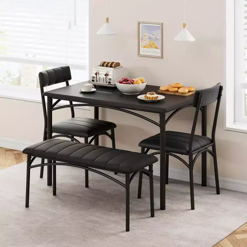 4-Piece Kitchen Dining Set with Table, Bench & 2 Chairs, Modern Space-Saving Dinette Set